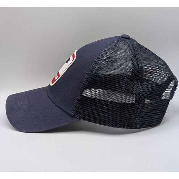 Simms Fishing Products Patch Trucker Mesh Snapback Cap Hat Navy Blue Red White - Picture 3 of 6